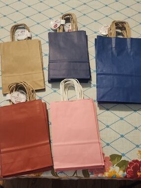 Paper Gift Bags Set - Pink, Blue, Brown